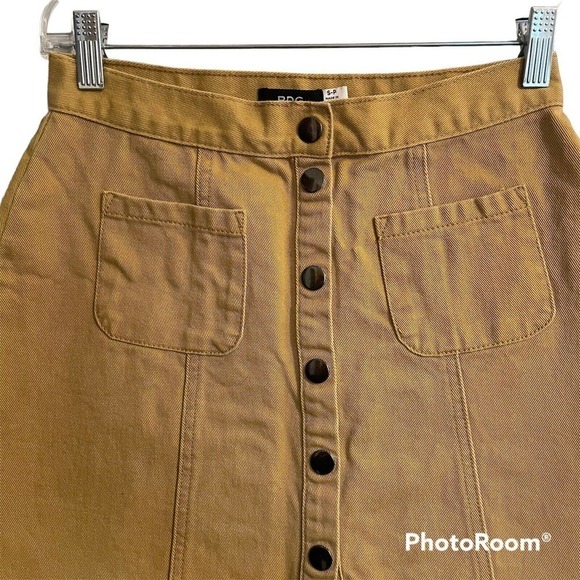 Urban Outfitters BDG Size Small Snap Front Mini Skirt A-Line Mustard Boho - Picture 2 of 6